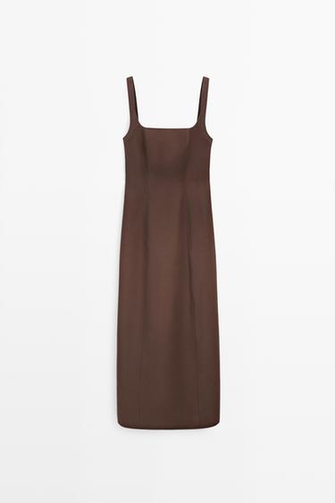 Zara Cotton blend strappy midi dress - Brown - Image 0