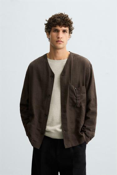 قميص بجاكار مخطط - بني الخاص بـ Zara