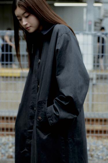 코듀로이 칼라 왁싱 트렌치 코트 - Zara 콜 그레이