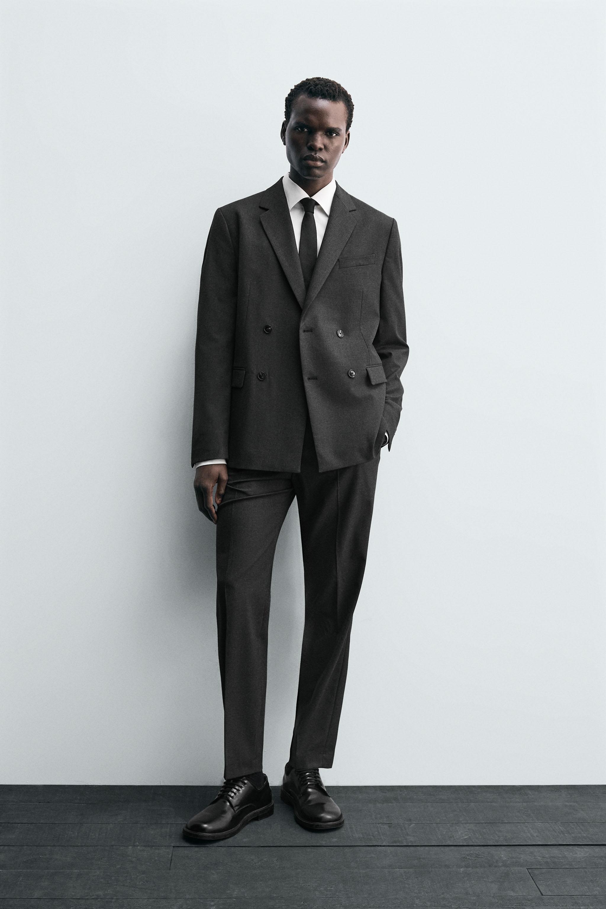 ZARA ネイビー チェック ダブルブレストスーツ ZARA ネイビー チェック ダブルブレストスーツ ブレザー