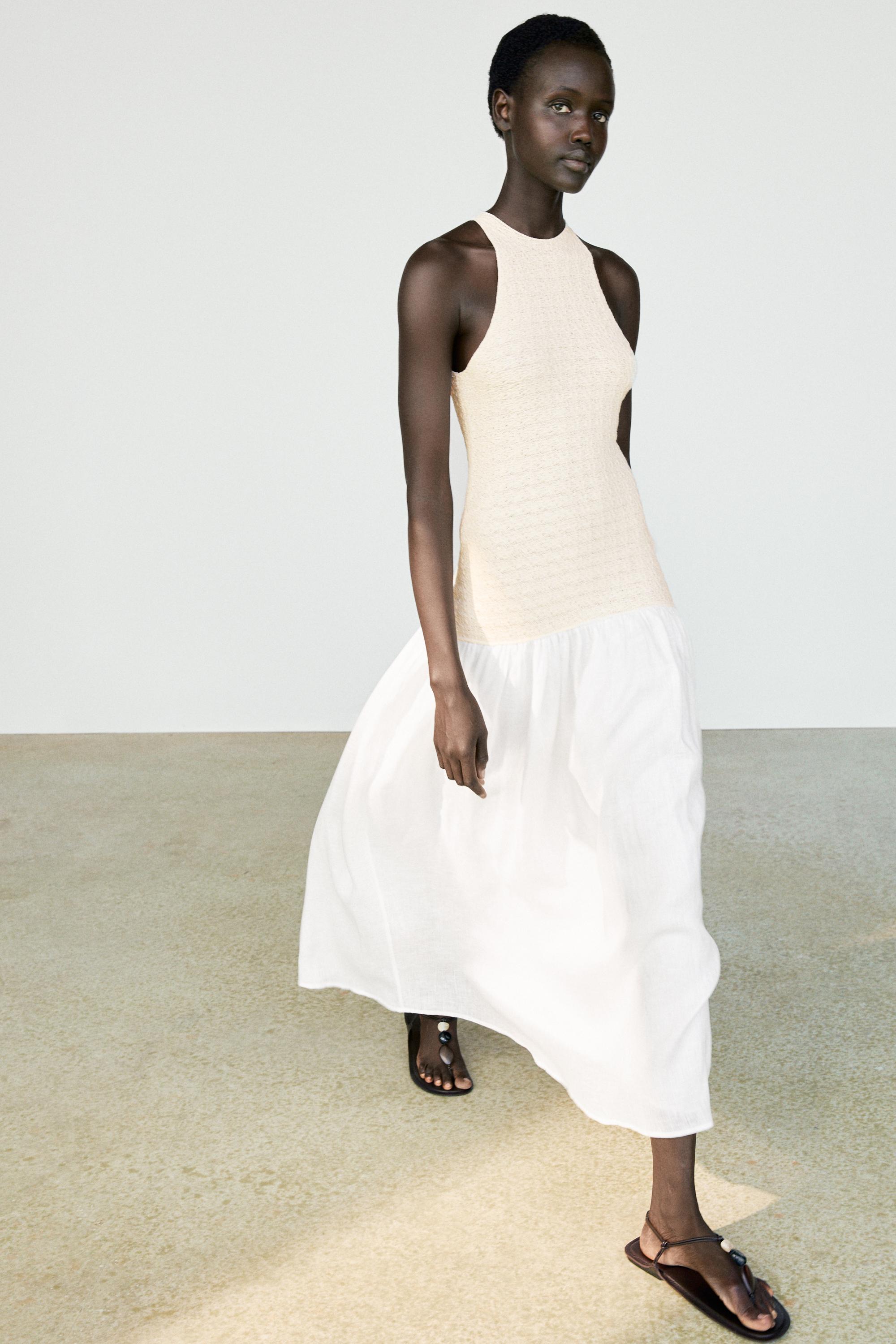 Robe midi combinée à encolure américaine