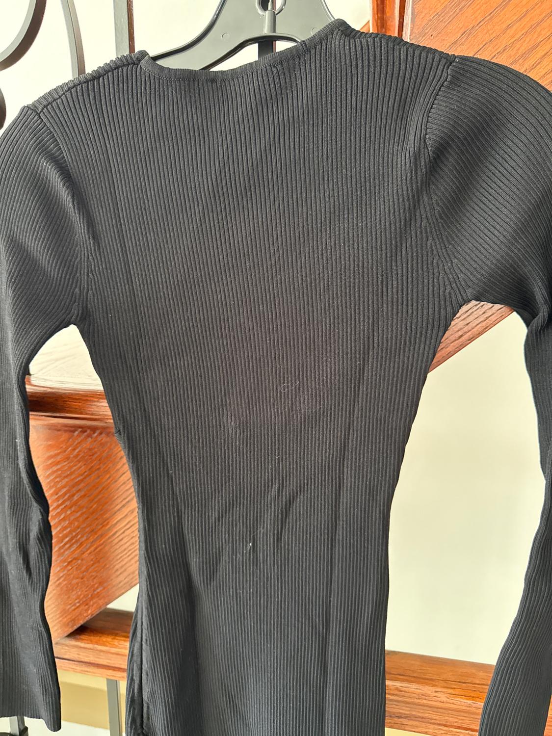 BLACK RIBBED LONG SLEEVE DRESS - Image 3
