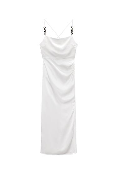 CHAIN STRAP SATIN EFFECT DRESS