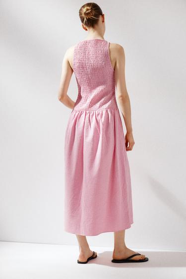 GINGHAM CHECK MIDI DRESS - Pink / White by Zara - Image 4