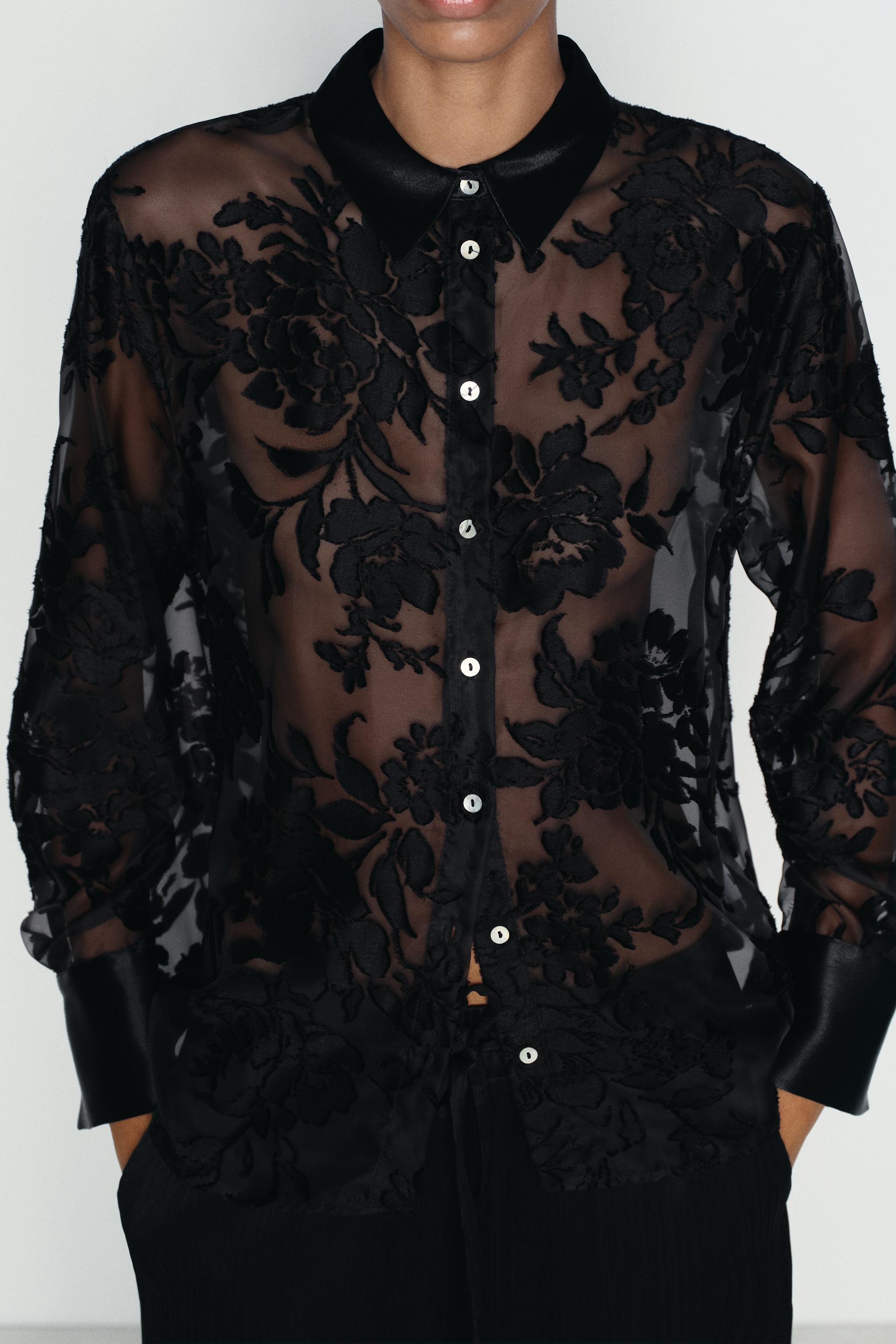 Zara good New Contrasting seam-sheer shirt