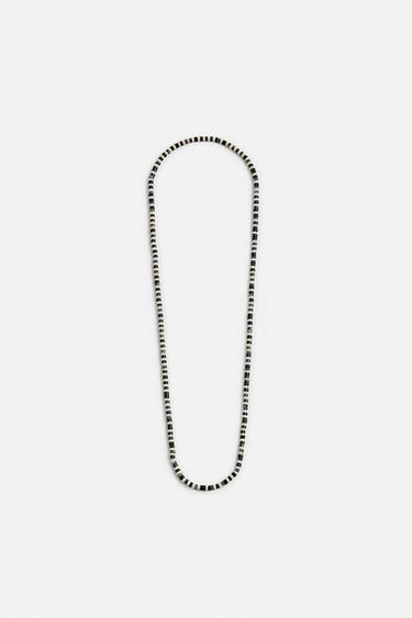 Zara BEADED STONE NECKLACE - Ecru / Black