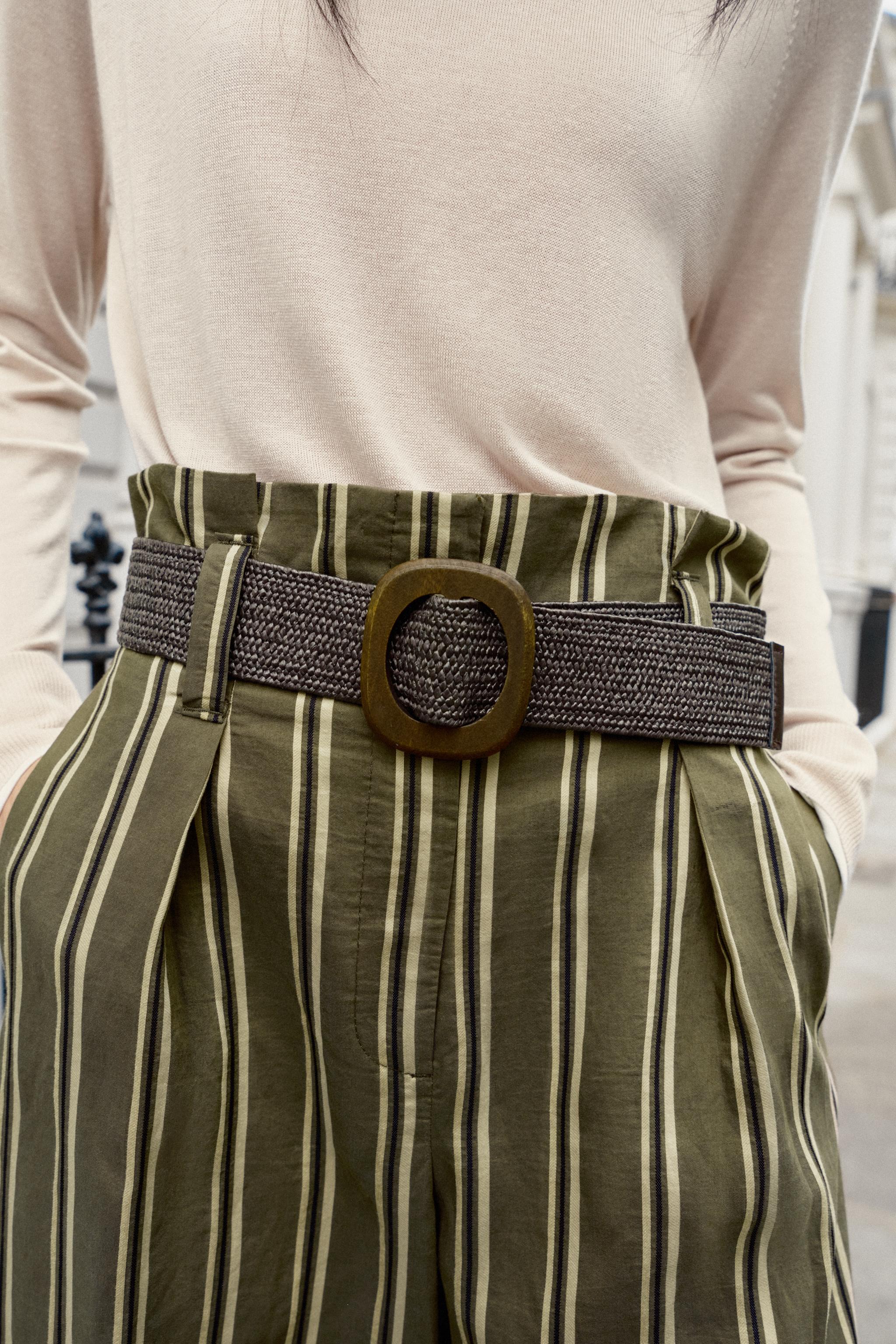 Женские брюки Zara STRIPED BELTED TROUSERS — фото 4