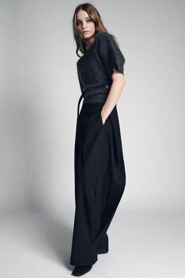 ZW COLLECTION PINSTRIPED WIDE-LEG TROUSERS - Black by Zara