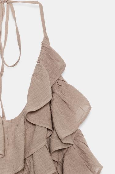 ROBE COURTE EN GAZE AVEC ENCOLURE AMÉRICAINE À VOLANTS - Prune clair de Zara - Image 6