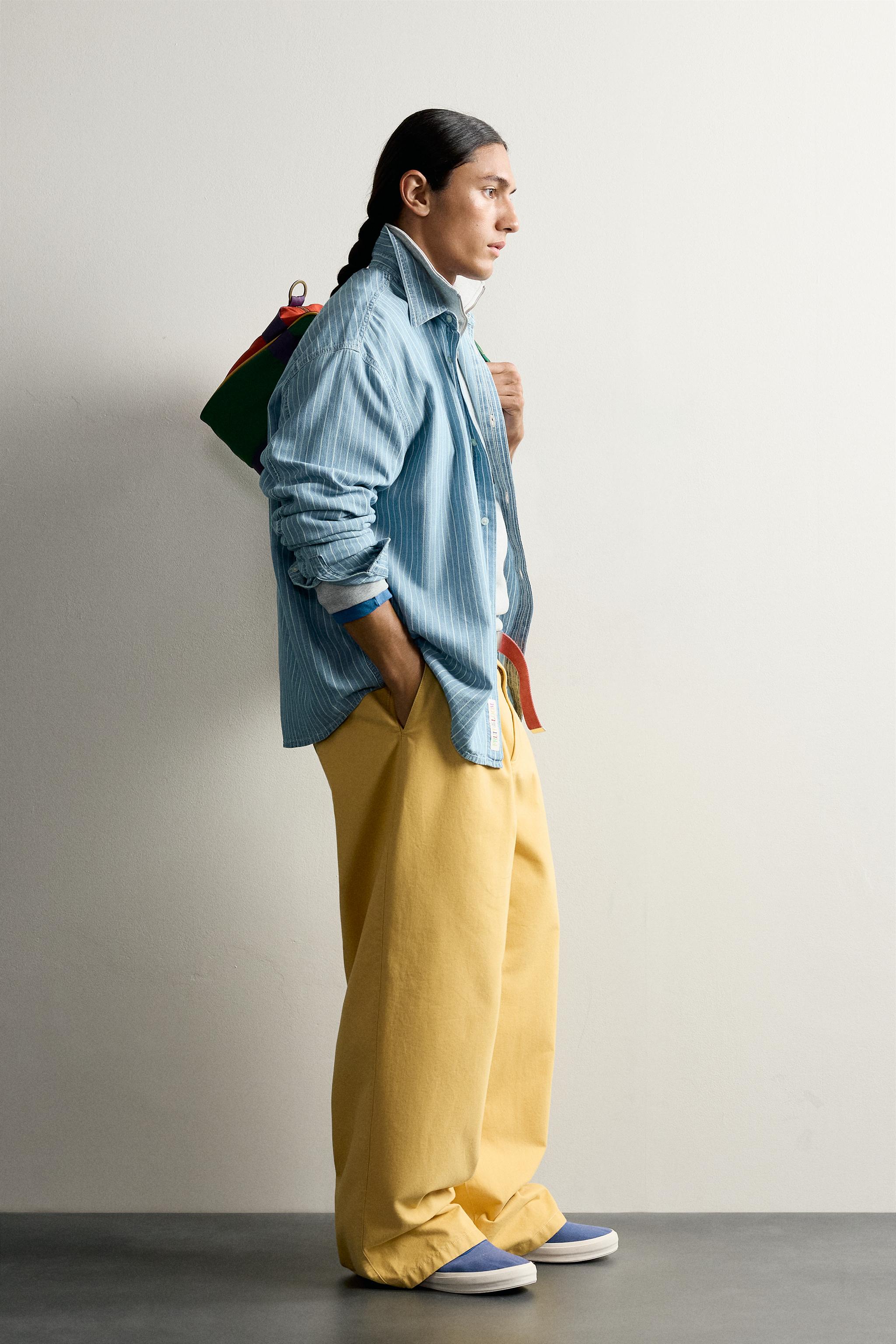 Zara FRUIT OF THE LOOM™ ÇİZGİLİ DENIM GÖMLEK görsel 4