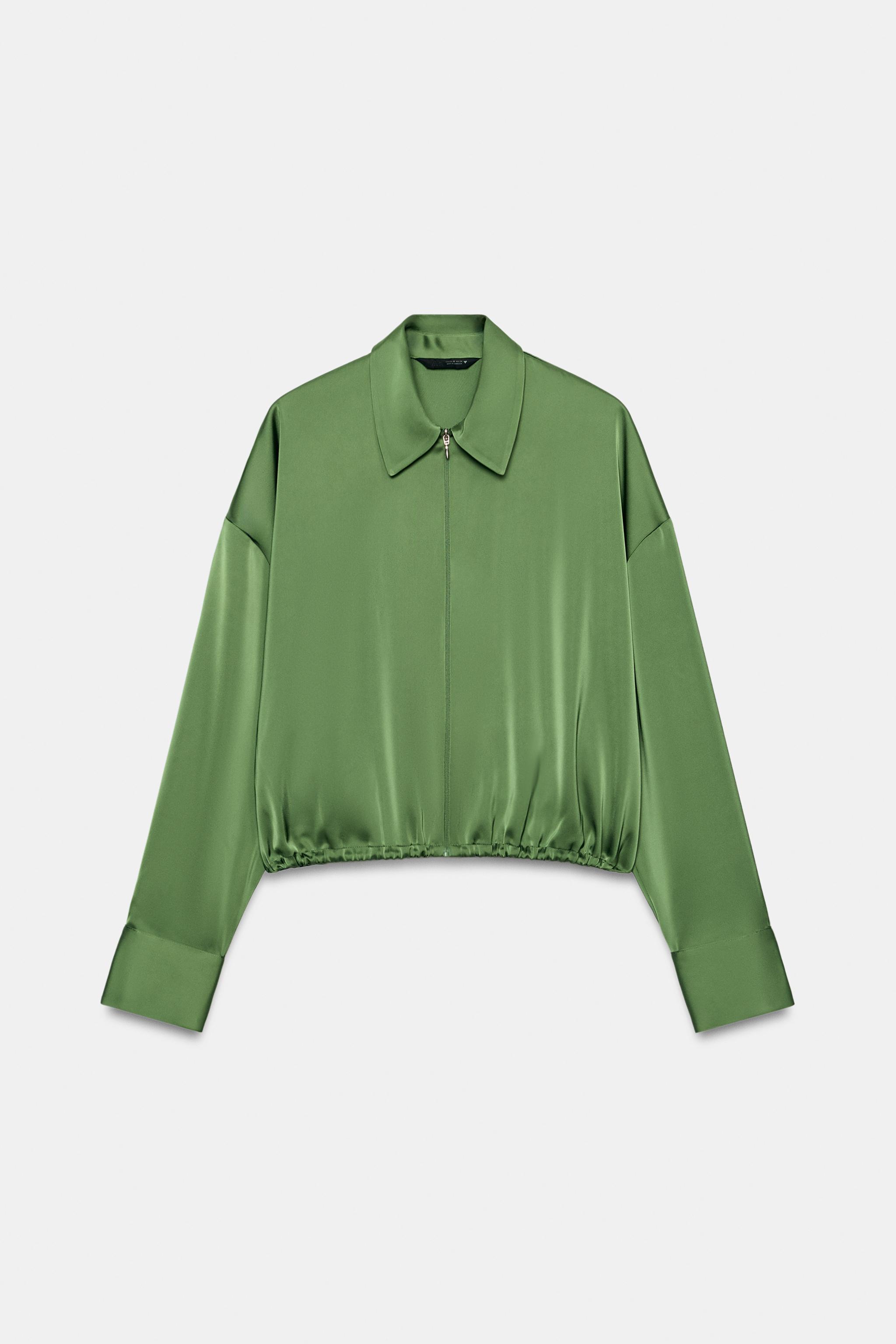 SATIN ZIP SHIRT - Green | ZARA United States