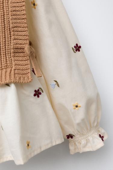FLORAL EMBROIDERY SHIRT WITH KNITTED VEST - camel by Zara - Image 3