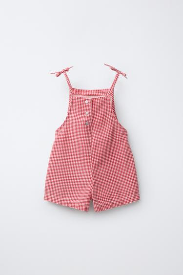 GINGHAM CHECK TWILL PLAYSUIT - Red by Zara - Image 1