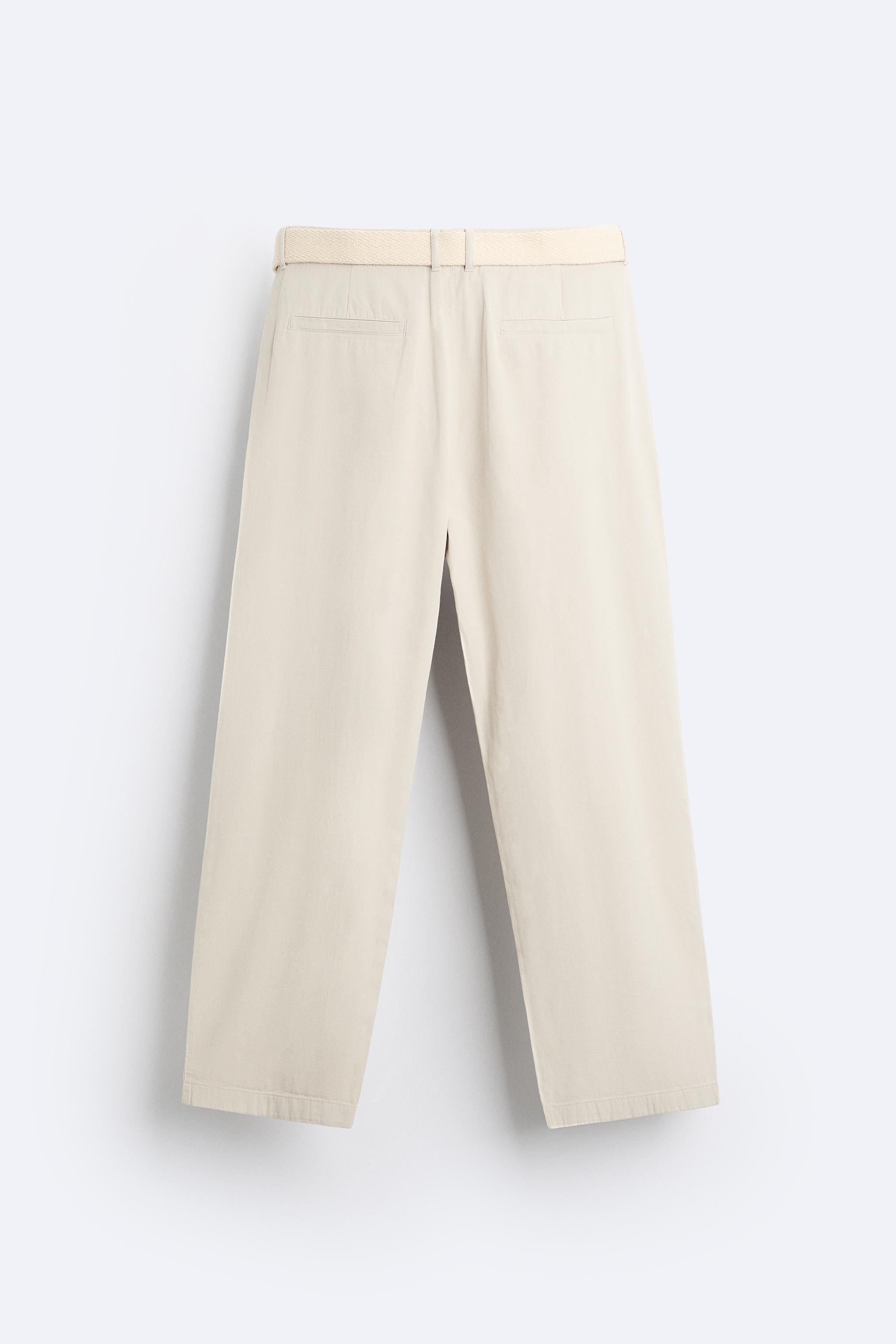 BELTED COTTON-LINEN TROUSERS - Stone | ZARA United 