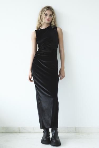 DRAPED VELVET MIDI DRESS - Black by Zara - Image 0