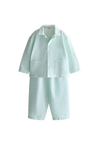 Zara DEČJA PIDŽAMA NA PRUGE – svetlosmeđa / zelena