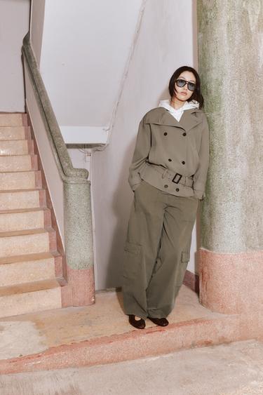 Zara 寬鬆工裝風長褲 - 深卡其色