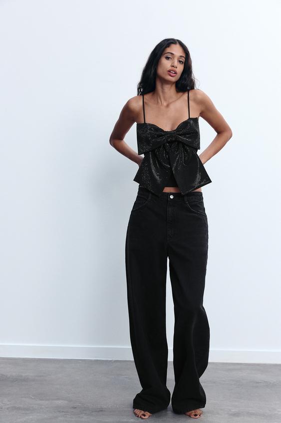 STRAPPY BOW CROP TOP Black ZARA Saudi Arabia