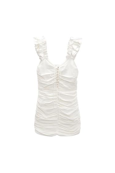 LINEN BLEND DRAPED DRESS