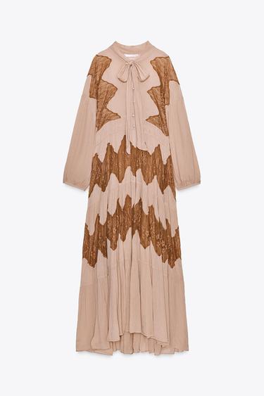 LACE COMBINATION TIE DRESS - Peach by Zara - Image 6
