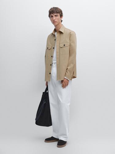 Surchemise poches en coton mélangé - Beige de Zara