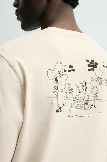 T-SHIRT MIT PIZZERIA LA MONTECARLO PRINT - Cremefarben von Zara
