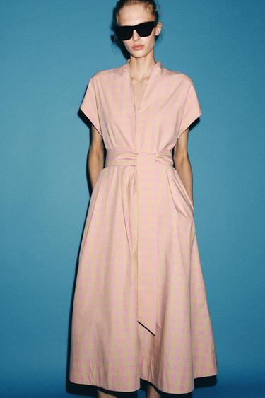 ZW COLLECTION CHECK POPLIN DRESS - Pink by Zara