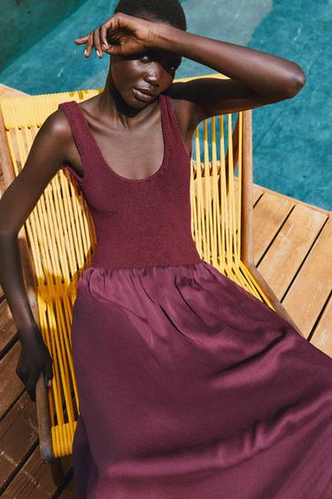 PUFFBALL MIDI SKIRT - Burgundy by Zara - Image 4
