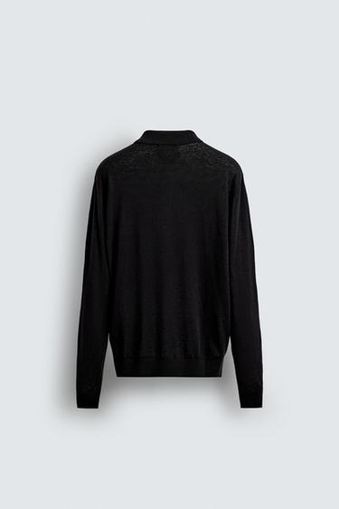 COTTON-WOOL KNIT POLO SHIRT - Black by Zara - Image 8