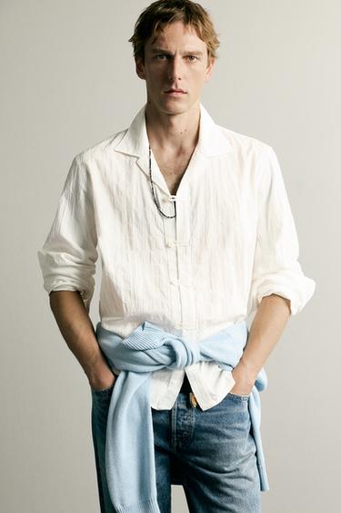 RELAXED FIT SHIRT WITH MATCHING FABRIC FROG FASTENING - White by Zara