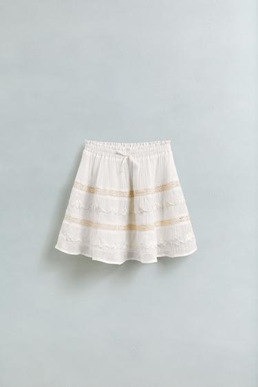 FLORAL EMBROIDERED SKIRT - Oyster-white by Zara