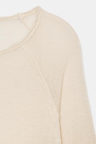 T-SHIRT À MANCHES LONGUES AVEC LAINE - Écru de Zara - Image 3