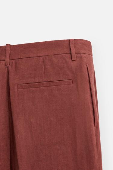 100% LINEN SUIT TROUSERS - Red / Black by Zara - Image 8
