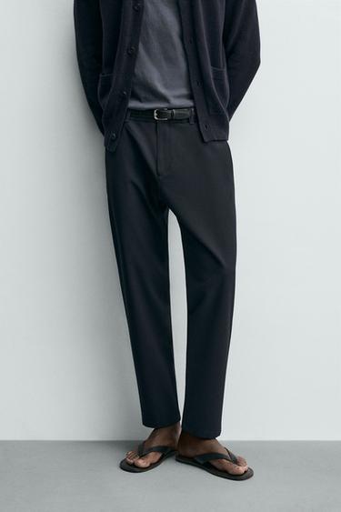 بنطلون تشينو بتصميم هيكلي مريح - بحري داكن by Zara