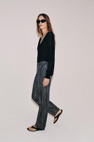 PANTALON À RAYURES ZW COLLECTION - Bleu marine de Zara - Image 4
