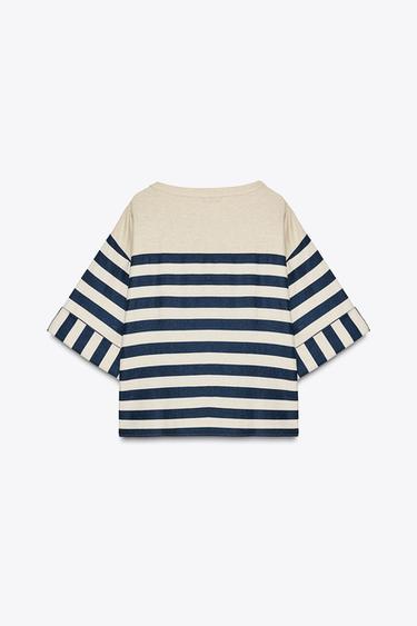 BLOUSE À RAYURES AVEC LIN - Bleus marine / Écrus de Zara - Image 4