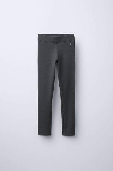 Zara LABEL DETAIL RIBBED LEGGINGS - Light gray