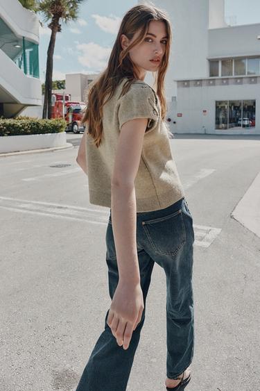 PULL EN MAILLE AVEC DÉTAIL AUX ÉPAULES - écru/vert kaki de Zara - Image 3