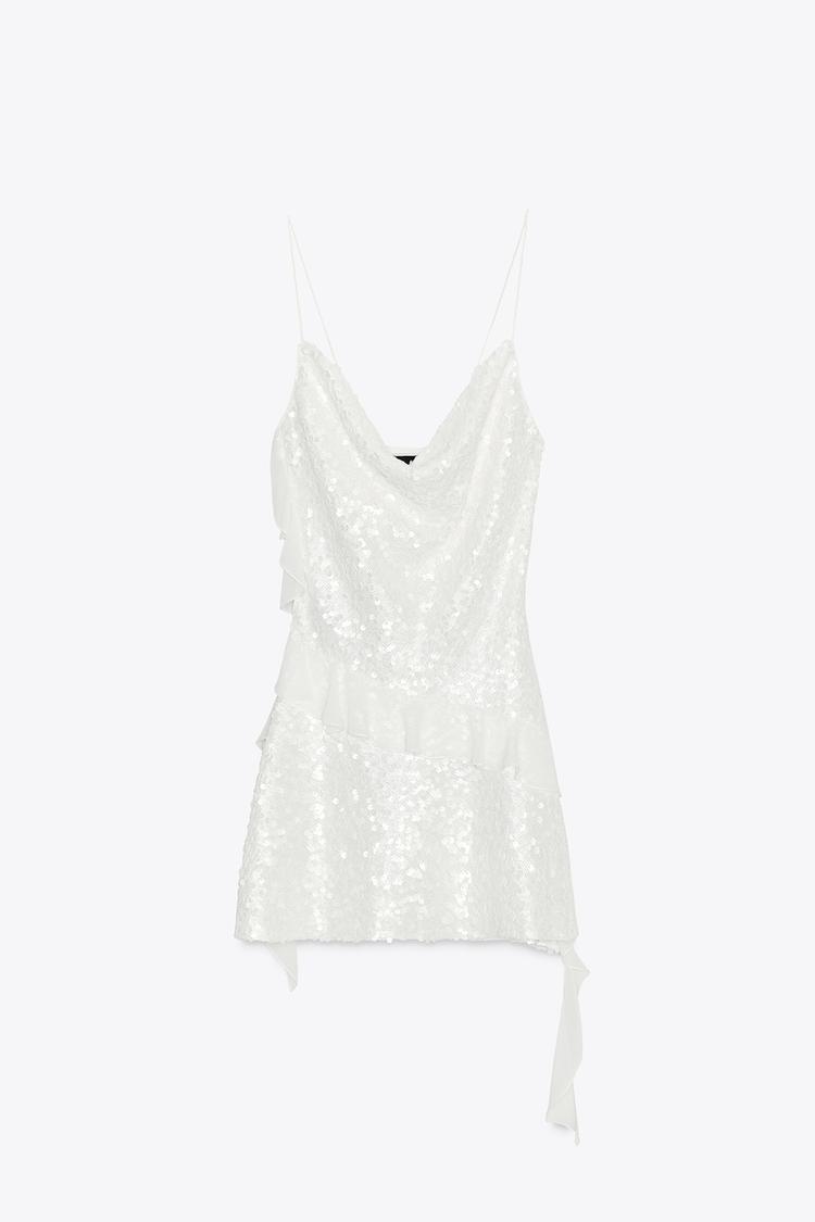 SEQUIN RUFFLE MINI DRESS
