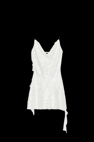 SEQUINNED RUFFLE MINI DRESS - White by Zara - Image 0