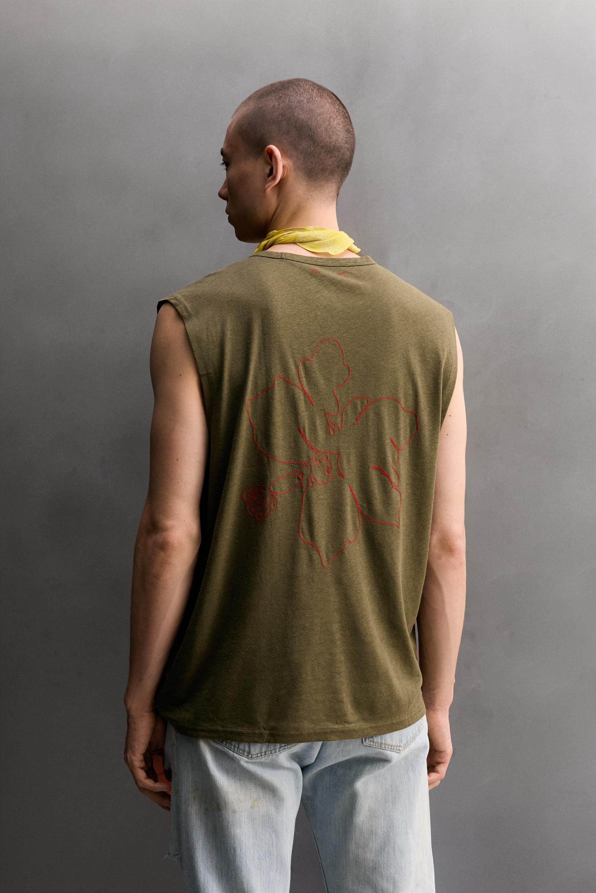 Мужские топы Zara LIGHTWEIGHT LINEN COTTON TANK TOP — фото 3