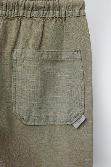 LINEN BLEND STRAIGHT TROUSERS - Khaki by Zara - Image 3