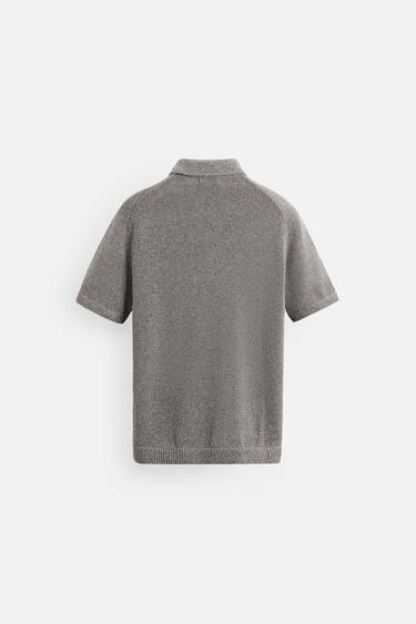 CONTRAST TEXTURE KNITTED POLO SHIRT - Brown by Zara - Image 7