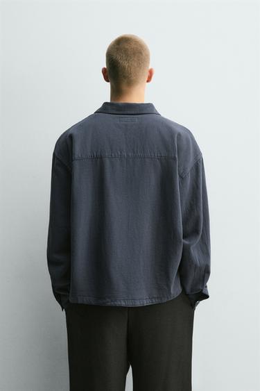 Zara RELAXED FIT COTTON-LINEN POLO SHIRT - Petrol blue