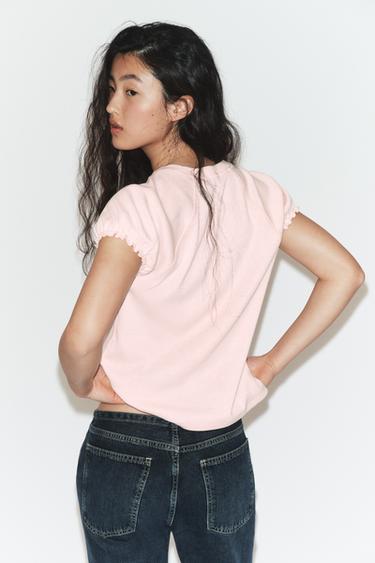 VOLUMINOUS RUSTIC T-SHIRT - Chalk pink by Zara