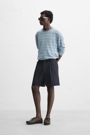 100% LINEN STRIPED SWEATER - Sky blue by Zara - Image 3