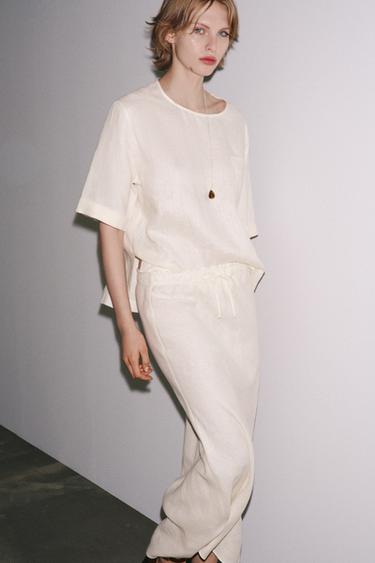 ZW COLLECTION 100% LINEN MIDI SKIRT - Ecru by Zara