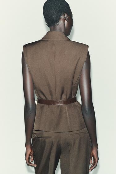 BELTED WAISTCOAT - brown vigore by Zara - Image 3