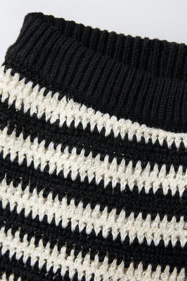 CROCHET KNIT BERMUDA SHORTS WITH STRIPES AND CHERRY EMBROIDERY - Ecru / Black by Zara - Image 3