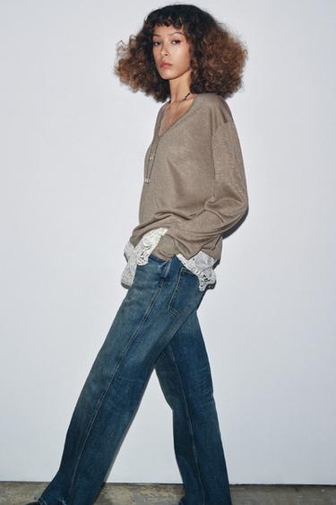 COMBINED KNIT SWEATER - Beige by Zara